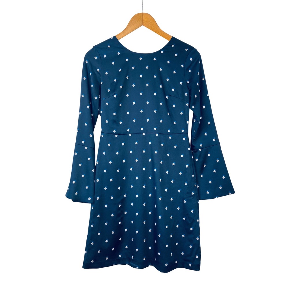 Banana Republic Navy Blue White Polka Dot Bell Sleeve A Line Mini Dress size 4